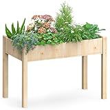 DUMOS Raised Garden Bed with Legs, 48x24x30in Wood Elevated Planter Box w/Bed Liner for Herbs Flowers Vegetables, 300lbs Capacity Outdoor Gardening Planters for Patio Balcony Backyard, Natural Wood