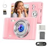 Digital Camera 4K for Kids: 48MP Pink Camera for Teens Photography - Christmas Birthday Gifts for Girls - 16X Zoom Shoot for Vlogging - Compact Camera for 6 7 8 9 10 Years Old- Toys for Toddler