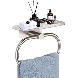 Siyzda Hand Towel Ring with Shelf, Stainless Steel Hand Towel Holder, Heavy Duty Bath Accessories, Wall Mounted Towel Hanger for Bathroom Kitchen (Brushed Nickel)