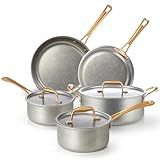 KOKHUB Pots and Pans Set 8 Pcs, Vintage Stainless Steel Cookware Set Non-Toxic, PFOA/PFOS/PTFE Free, Kitchen Cooking Set with Frying Pans, Saucepans, Oven & Dishwasher Safe, Induction Compatible