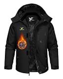 Yufawow Men Winter Jacket Work Coat Waterproof Windbreaker Heavy Softshell Heat Warm Thermal Insulated Ski Snow Snowboard Snowmobile Casual Outdoor Cold Weather Flight Bomber Pilot Workwear Black
