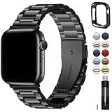 Fullmosa Band Compatible with Apple Watch 44mm 45mm 42mm, Stainless Steel iWatch Band for Apple Watch Se 2 Series 9/8/7/6/5/4/3/2/1(Black, 42mm/44mm/45mm)