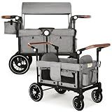 TODEFULL Foldable Wagon Stroller for 2 Kids, Stroller Wagon with Canopy