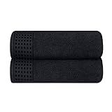 GLAMBURG 100% Cotton 2 Pack Oversized Bath Towel Set 28x55 Inches, Ultra Soft Highly Absorbant Compact Quickdry & Lightweight Large Bath Towels, Ideal for Gym Travel Camp Pool - Black