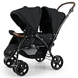 INFANS Double Stroller, Foldable Baby Tandem Stroller with Djustable Backrest Canopy Footrest, 5-Point Harness, Storage Basket, Convertible Compact Twin Stroller for Infants and Toddlers