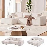 108” Modular Sectional Sofa, Cloud Sectional Couch with Deep Seat, Modern Modular L-Shape Sofa Couch with Chaise,Upholstered Boneless Couches for Living Room Bedroom (Beige, Left Facing Chaise)