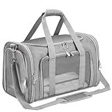 Soft-Sided Cat/Dog/Pet Carrier, Collapsible Pets Travel Carriers for Big Cats/Small Dogs with Shoulder Strap & Removable Mat, Mesh Puppy Carry Bag, Up to 16 Lbs, TSA Airline Approved(Gray)