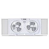 BLACK+DECKER 9" Dual Window Fan with 2 Speed Settings, Twin Fan Heads with Mechanical Dial Control, Removable Legs, For Sliding Windows up to 33” W with Accordion Expanders, BFW9M, White