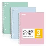 SUNEE Spiral Notebooks, 3 Pack, 1-Subject, College Ruled Paper, 8" x 10-1/2", 70 Sheets per Notebook, Assorted Pastel Colors Spiral Notebooks for School