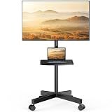 PERLESMITH Rolling TV Stand for 23-63 Inch Flat/Curved Screen TVs up to 88 lbs, Mobile TV Stand on Wheels, Portable TV Stand with Tilt & Height Adjustable,Outdoor TV Stand Max VESA 400x400mm