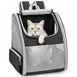 Conlun Cat Backpack Carrier for Small Dogs and Cats Fit Up to 15 Lbs,Small Dog Backpack, Foldable with 3-Side Mesh Windows, Pet Carrier for Travel & Hiking Friendly，Gray