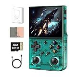 GiipGoop RG35XX Pro Handheld Game Consoles RG35XXPro Retro Gaming Console with 64GB Card 4353 Games Video Game Console Pocket Arcade Support 30+ Simulators WiFi Bluetooth HD Output Transparent Teal