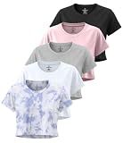 5 Pack Women's Dry Fit Crop Top Workout T Shirts Short Sleeve Athletic Gym