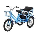 Kids Tricycle for Ages 4-9, 16 inch Height-Adjustable Toddler Tricycle with 2 Seats, 3 Storage Baskets, Dual Handbrake Boys and Girls Tricycle (Blue)