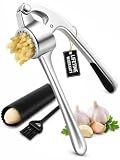 CUNSENR Garlic Press and Peeler Set, Heavy Duty Mincer with Brush, Silver