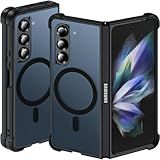 Hensinple for Samsung Galaxy Z Fold 4 Case Magnetic, Z Fold4 Case [Compatible with MagSafe][Slim Fit], Magnetic Charing Translucent Matte Back Shockproof Phone Case for Z Fold 4, Black