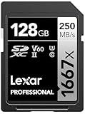 Lexar 128GB Professional 1667x SD Card, UHS-II, C10, U3, V60, Full HD, 4K, Up To 250MB/s Read SDXC Memory Card, for Professional Photographer, Videographer, Enthusiast (LSD128CBNA1667)