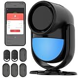 Cokuct WiFi PIR Motion Detector Alarm with 4 Door Sensors and 2 Remote, Home Alarm System with Phone APP Alert for Home Ranch Van Carport Shop120db Extra Loud-Black