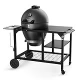 Brand-Man Charcoal Grill & Smoker Steel Kamado - 22" Cast Iron Grates, Grilling Basket, Large Prep Table Cart, Ideal for Outdoor Cooking