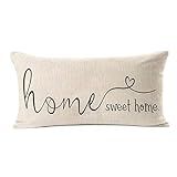 MFGNEH Home Sweet Home Quotes Farmhouse Pillow Covers 12x20 Inch,Farmhouse Decorative Lumbar Throw Pillow Case Cushion Cover,Housewarming Gift