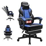 DL-win Gaming Chairs for Adults, Computer Chair with Footrest and Ergonomic High Back, Big and Tall Gamer Chairs with Massage Lumbar Support, 360° Swivel Height Adjustable Gaming Chair, Blue