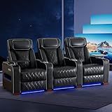 Luxury Home Theater Seating – Power Recliner with Adjustable Headrests, Blue LED Ambient Lighting, Tray Table, USB & Type-C Charging (3 Seat)