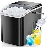 DUMOS Countertop Ice Maker with Handle, 26lbs/24H Portable Ice Machine, 9 Bullet Cubes Ready in 6 Mins, Self-Cleaning, Quiet Compact for Home, Kitchen, RV, Camping, Bright Black