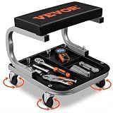 VEVOR Rolling Creeper Garage/Shop Seat, 250 LBS Capacity Padded Rolling Workshop Stool with Tool Tray Storage, Mechanic Stool for Garage, Shop, Auto Repair, Black