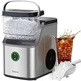 Silonn Nugget Ice Maker Countertop, Ice Basket with Handle, Quiet Operation & Self Cleaning Ice Machine, Chewable Ice, 33 lbs/24H, Portable Pellet Ice Maker with Scoop for Home, Kitchen and Office