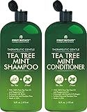 First Botany Tea Tree Mint Shampoo & Conditioner for Men & Women - Pure Tea Tree & Peppermint Oil - Fights Hair Loss, Dandruff, Lice & Itchy Scalp, Promotes Hair Growth - Sulfate Free - 16 Fl Oz x 2