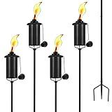 SNOGSWOG 4 Pack Garden Torches, 16 oz Metal Torch for Outside with 3-Prong Grounded Stake, Outdoor Decorative Citronella Torches, 59 inch Garden Décor Torches