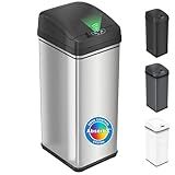 iTouchless 13 Gallon Sensor Trash Can with Lid, Pet Lock & Odor Filter, Patented Automatic 50L Stainless Steel Kitchen Garbage Bin, Touchless Motion Activated, Fingerprint-Proof Wastebasket, Silver
