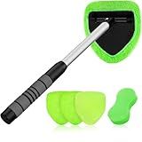 XINDELL Windshield Cleaner Tool – Upgrade Large Head Car Interior&Exterior Window Cleaning Kit with Extendable Handle & 4 Microfiber Pads, Auto Wiper Brush for Car, Trucks, SUVs, RVs & Home Windows