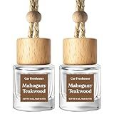 C Classy Car Air Freshener Hanging 2 Pack, Mahogany Teakwood Essential Oil Diffuser, Cute Glass Bottle, Long-Lasting Fragrance Car Accessories for Women & Men, Made in USA
