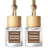 C Classy Car Air Freshener Hanging 2 Pack, Mahogany Teakwood Essential Oil Diffuser, Cute Glass Bottle, Long-Lasting Fragrance Car Accessories for Women & Men, Made in USA