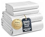 100% Egyptian Cotton Sheets King Size - 1000 Thread Count Silky Sateen King Size Sheets Set, Naturally Cooling & Breathable, Ultra-Soft Hotel Luxury Sheets with 15" Snug Fit Deep Pockets - White