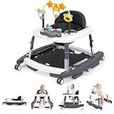 CiuseiAnx 5 in 1 Baby Walker Foldable Music and Lights with 5 Adjustable Heights, Baby Walker with Wheels Portable, Infant Toddler Walker for Baby Boy Girls 6-18 Months (D-Grey)