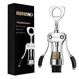 Beneno Wine Opener, Zinc Alloy Premium Wing Corkscrew with Multifunctional Bottles Opener, Sharp Wine Corkscrew with Ergonomic Non-Slip Wing Handle, Silver