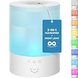 Everlasting Comfort 2.5L Top Fill Humidifiers for Bedroom - Quiet Easy to Fill & Clean, 24HR Runtime, Night Lights, Timer, Ultrasonic Cool Mist Humidifier, Auto Shut-Off, Essential Oil Diffuser