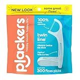 Plackers Twin Line Dental Floss Picks, Dual-Line Tuffloss, Easy Storage, Cool Mint Flavor, 300 Count