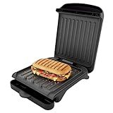 OVENTE 2-Serving Electric Indoor Grill & Panini Press with Easy Clean Non-Stick Plate Coating, Opens 180 Degrees, 8.15" x 7.4" Space Saving Design, 750W Contact Grill for Burgers & More, Black GP222B