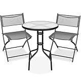 Best Choice Products 3-Piece Patio Bistro Dining Furniture Set w/Glass Tabletop, 2 Folding Chairs, Steel Frame, Polyester Fabric - Gray