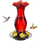 Jealoeur Hummingbird Feeder for Outdoors Hanging, 18 OZ Humming Birds Feeders with 6 Bee Guard Feeding Ports & Built-in Ant Moat, Easy to Clean, Durable Outdoor Garden Decor (Red 1 Pack-C)