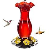 Jealoeur Hummingbird Feeder for Outdoors Hanging, 18 OZ Humming Birds Feeders with 6 Bee Guard Feeding Ports & Built-in Ant Moat, Easy to Clean, Durable Outdoor Garden Decor (Red 1 Pack-C)