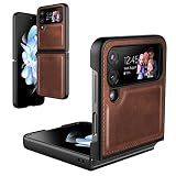 Foluu Case for Samsung Galaxy Z Flip 4 5G 2022, Galaxy Z Flip 4 Leather Case, PU Leather + Hard PC Shell Ultra Thin Slim Durable Protective Phone Case Cover for (Brown)