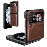 Foluu Case for Samsung Galaxy Z Flip 4 5G 2022, Galaxy Z Flip 4 Leather Case, PU Leather + Hard PC Shell Ultra Thin Slim Durable Protective Phone Case Cover for (Brown)