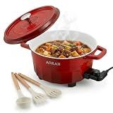AORAN 6QT Multi-Function Electric Hot Pot Cooker, 1400W Family Hot Pot for Frying, Boiling, Slow Cooking & Stewing, Nonstick Cooking Pot with Temperature Control, Ladle, Skimmer & Spatula