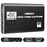 Video Capture Card, 4K HDMI Audio Capture Card Video Recorder with Mic and HDMI Loop-Out for Gaming/Live Streaming/Conference, Works for Nintendo Switch/PS5/Camera/Xbox/OBS