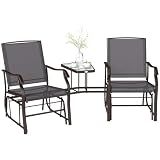 Outsunny Outdoor Glider Chair with Table 2-Seat Patio Loveseat Gray