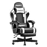 Gaming Chair for Adults Gamer Game - Ergonomic Gaming Chair with Footstool, Headrest, and Lumbar Support Height Adjustable Leather Game Chair’s 200 KG Load Bearing Capacity White